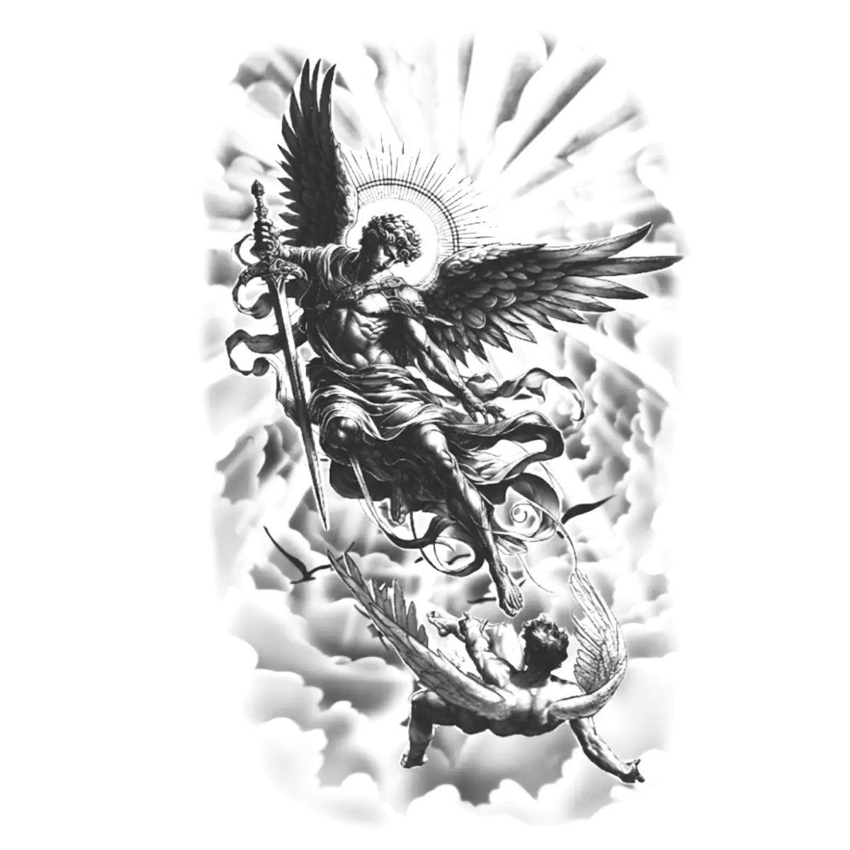 Bulutların İçinde Figürlü Orta Boy Yarı Kalıcı Dövme MY172 MyTattoo