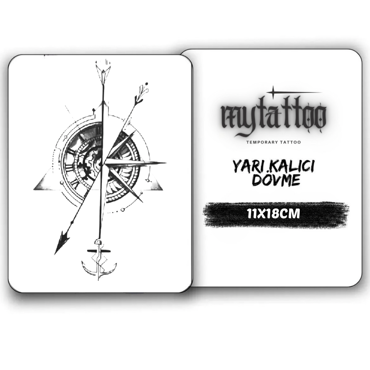 3D Pusula Figürlü Orta Boy Yarı Kalıcı Dövme MY217 MyTattoo