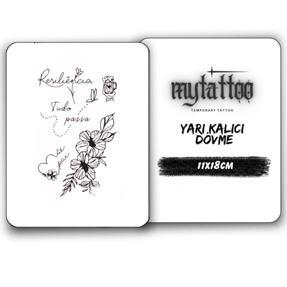 5'li Çiçek ve Yazı Figürlü Orta Boy Yarı Kalıcı Dövme-MY88 MyTattoo