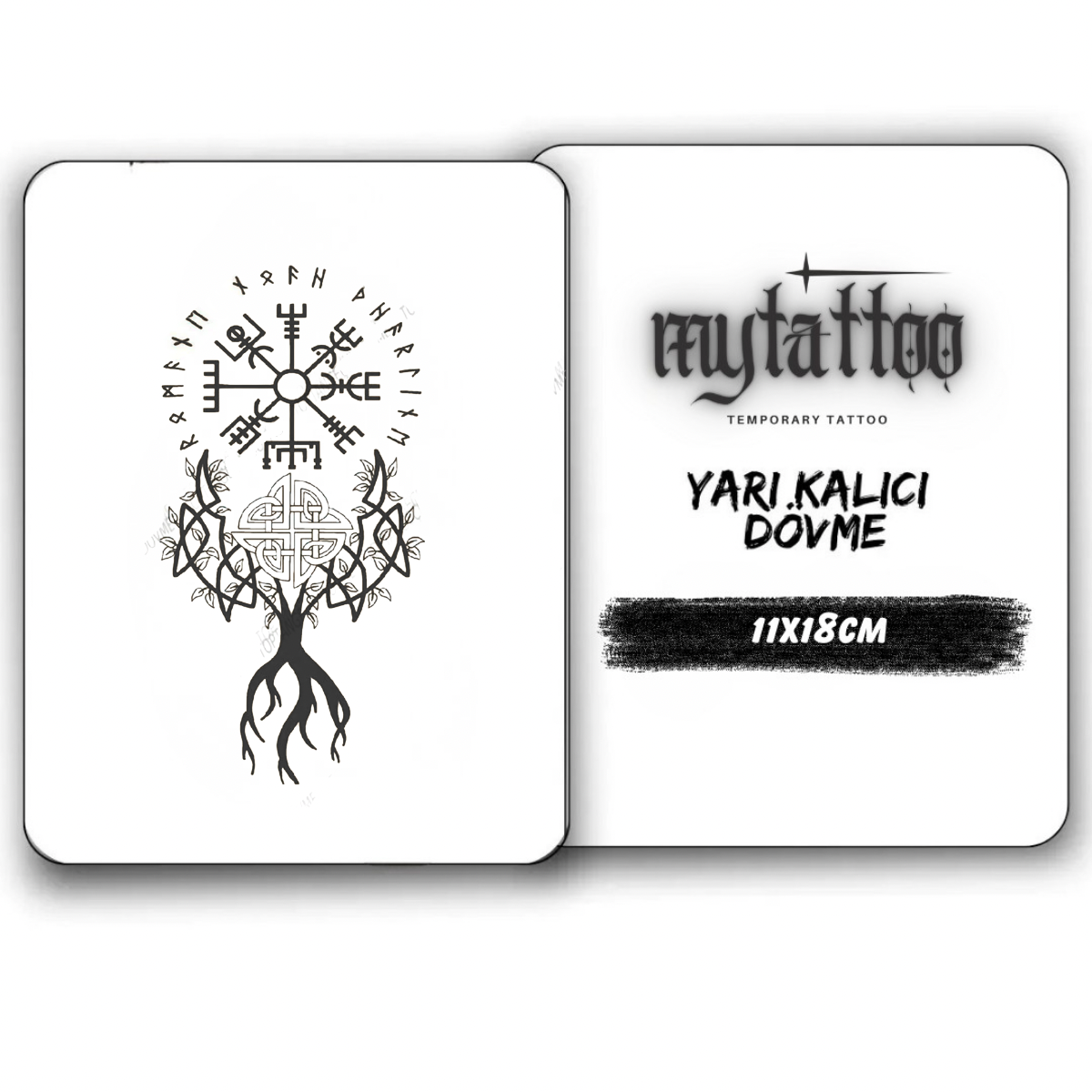 Viking Pusulası Figürlü Orta Boy Yarı Kalıcı Dövme-MY78 MyTattoo