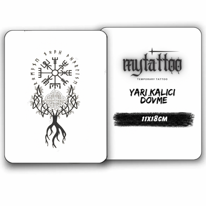 Viking Pusulası Figürlü Orta Boy Yarı Kalıcı Dövme-MY78 MyTattoo