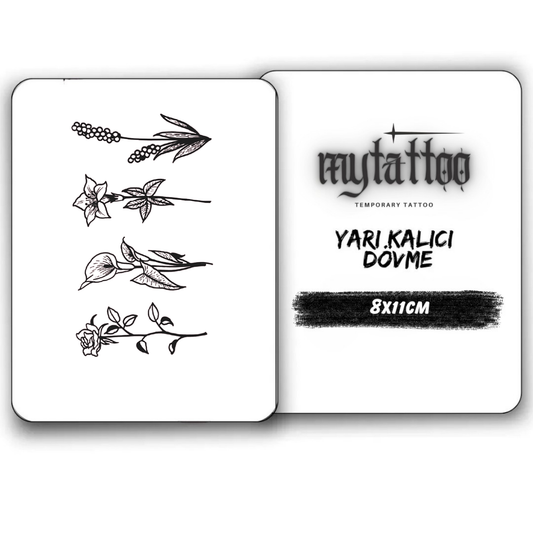 4'lü Çiçek Figürlü Küçük Boy Yarı Kalıcı Dövme-MY32