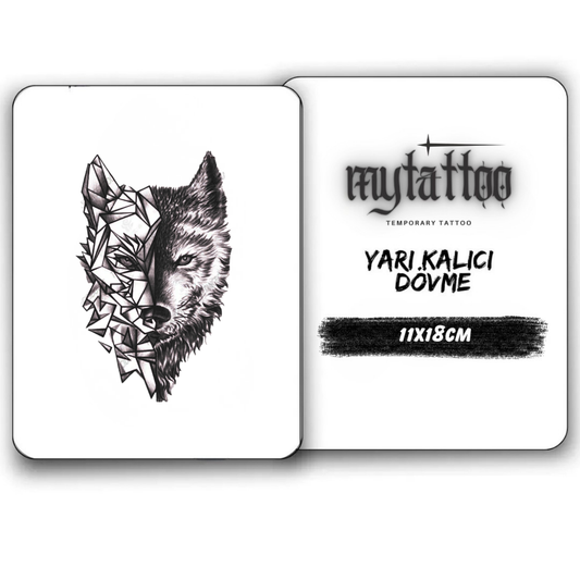Geometrik Kurt Figürlü Orta Boy Yarı Kalıcı Dövme-MY55
