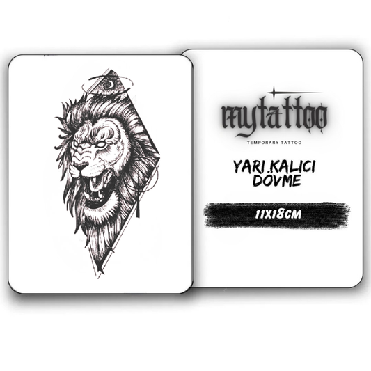 Geometrik Aslan Figürlü Orta Boy Yarı Kalıcı Dövme-MY54