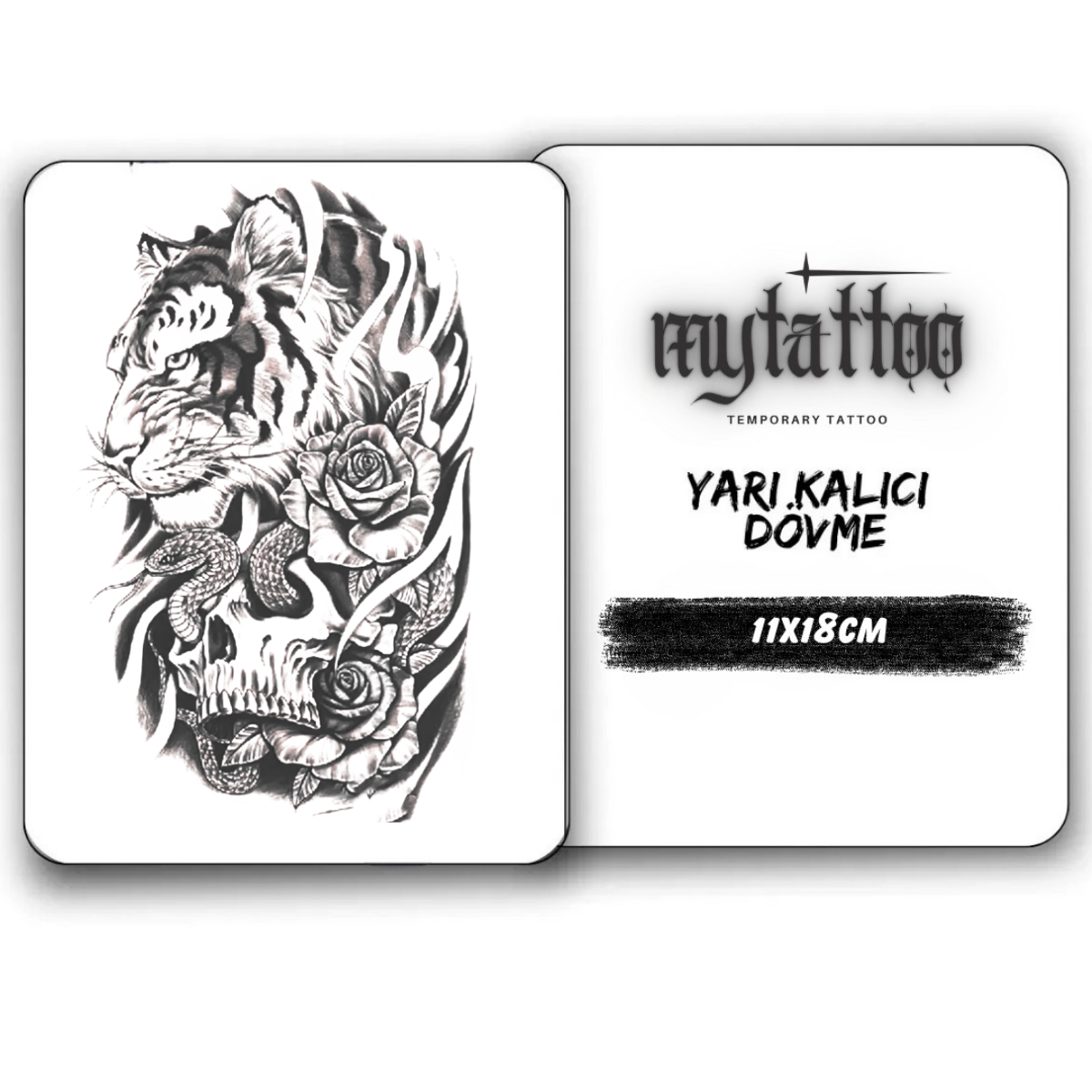 Tiger Skull Figürlü Orta Boy Yarı Kalıcı Dövme-MY47 MyTattoo