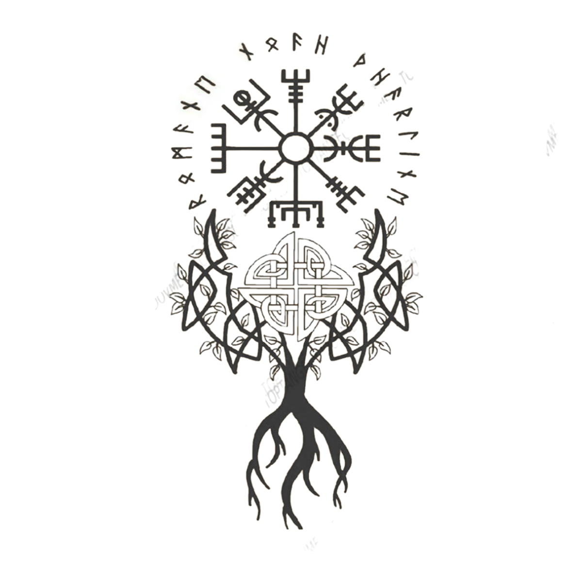 Viking Pusulası Figürlü Orta Boy Yarı Kalıcı Dövme-MY78 MyTattoo