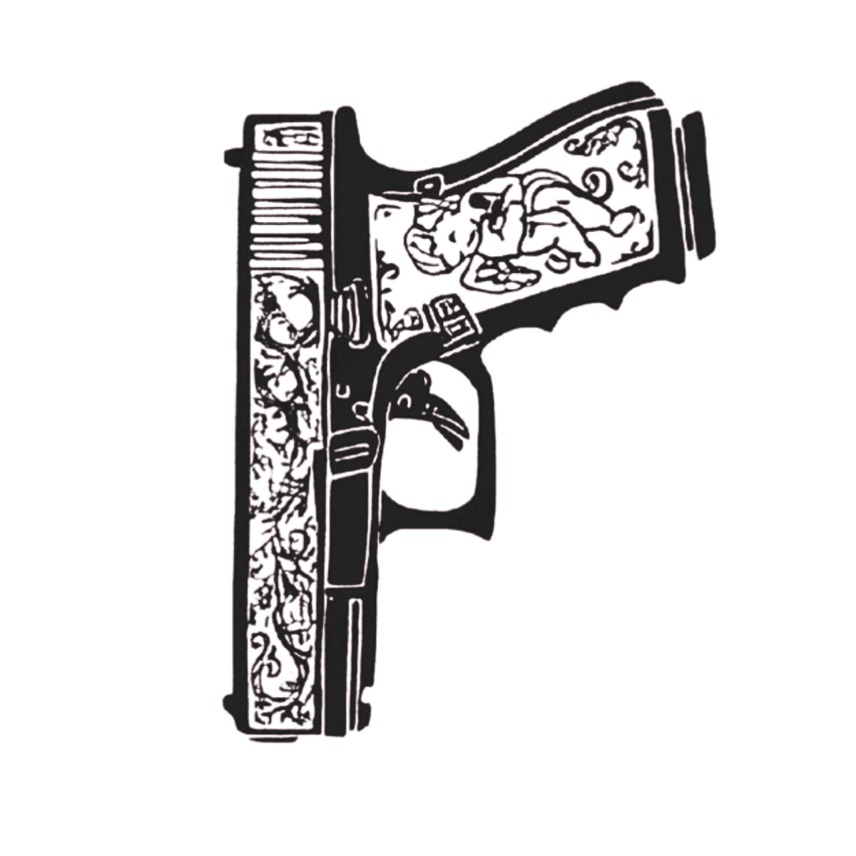 Desenli Glock Figürlü Orta Boy Yarı Kalıcı Dövme-MY70 MyTattoo