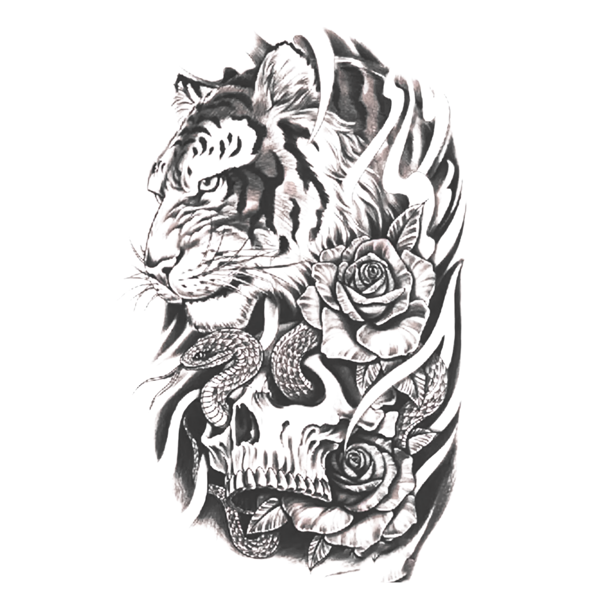 Tiger Skull Figürlü Orta Boy Yarı Kalıcı Dövme-MY47 MyTattoo