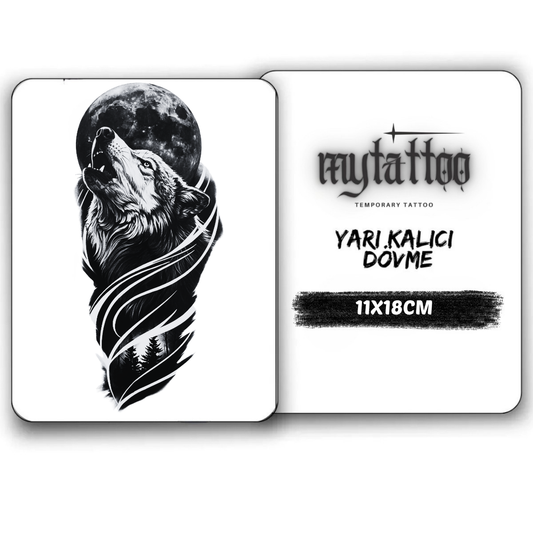 Dolunay Ve Kurt Orta Boy Yarı Kalıcı Dövme MY245