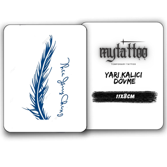 Tüy ve Yazı Figürlü Küçük Boy Yarı Kalıcı Dövme 1 Ay Kalıcı