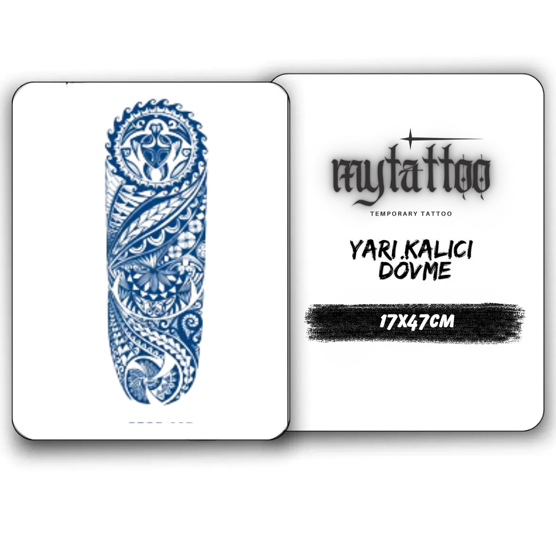 Yuvarlak Tribal Figürlü Kol Kaplama Yarı Kalıcı Dövme 1 Ay Kalıcı