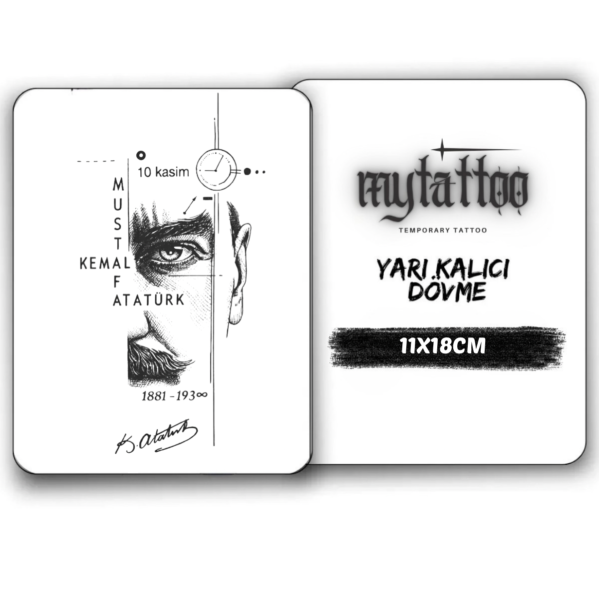 Atatürk&Çizgiler Figürlü Orta Boy Yarı Kalıcı Dövme MY169 MyTattoo