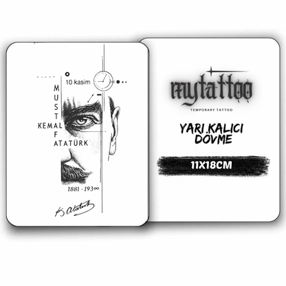 Atatürk&Çizgiler Figürlü Orta Boy Yarı Kalıcı Dövme MY169 MyTattoo