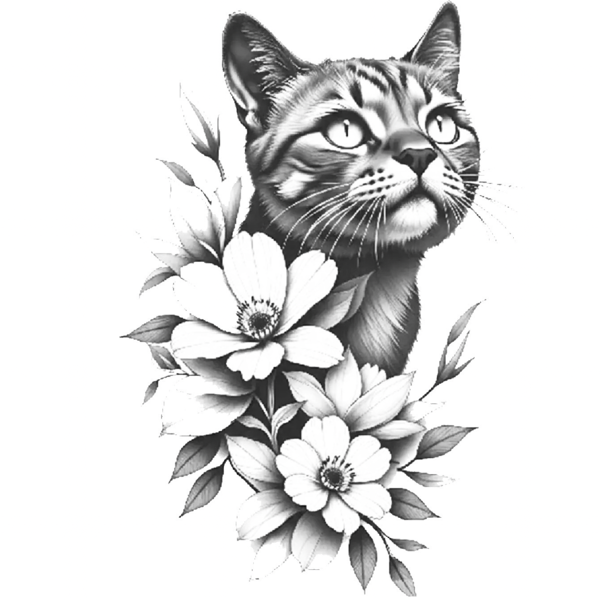 Kedi&Çiçek Figürlü Küçük Boy Yarı Kalıcı Dövme MY223 MyTattoo